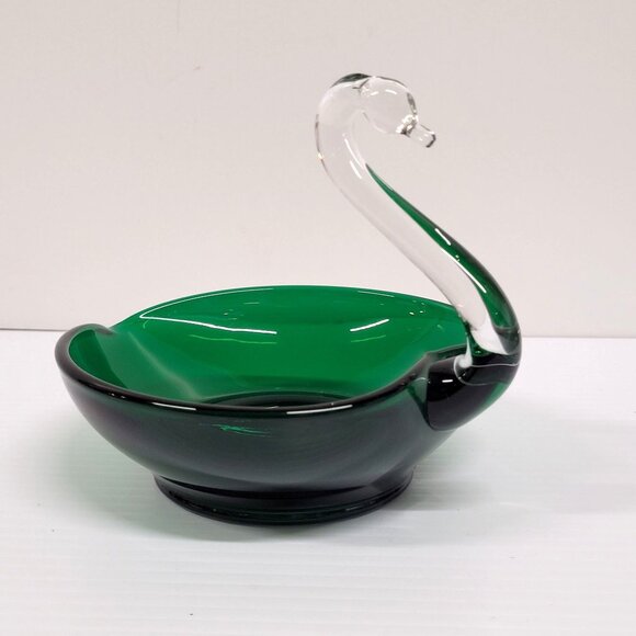 Vintage Green Swan Duncan Miller Viking Glass Candy Trinket Dish 6'' Holiday - Picture 1 of 7